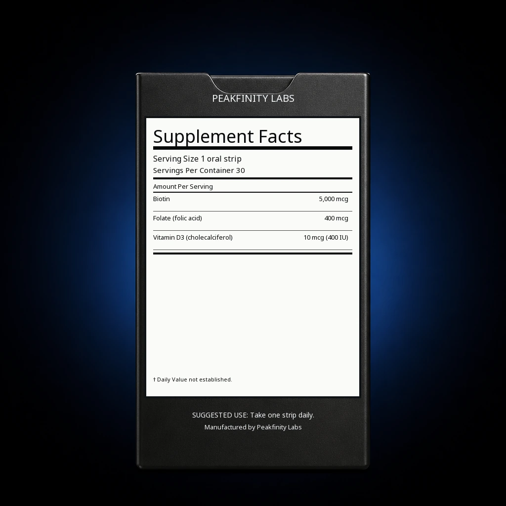 Melt-in-Mouth Beauty Strips with Biotin 5000 — back label / ingredients panel