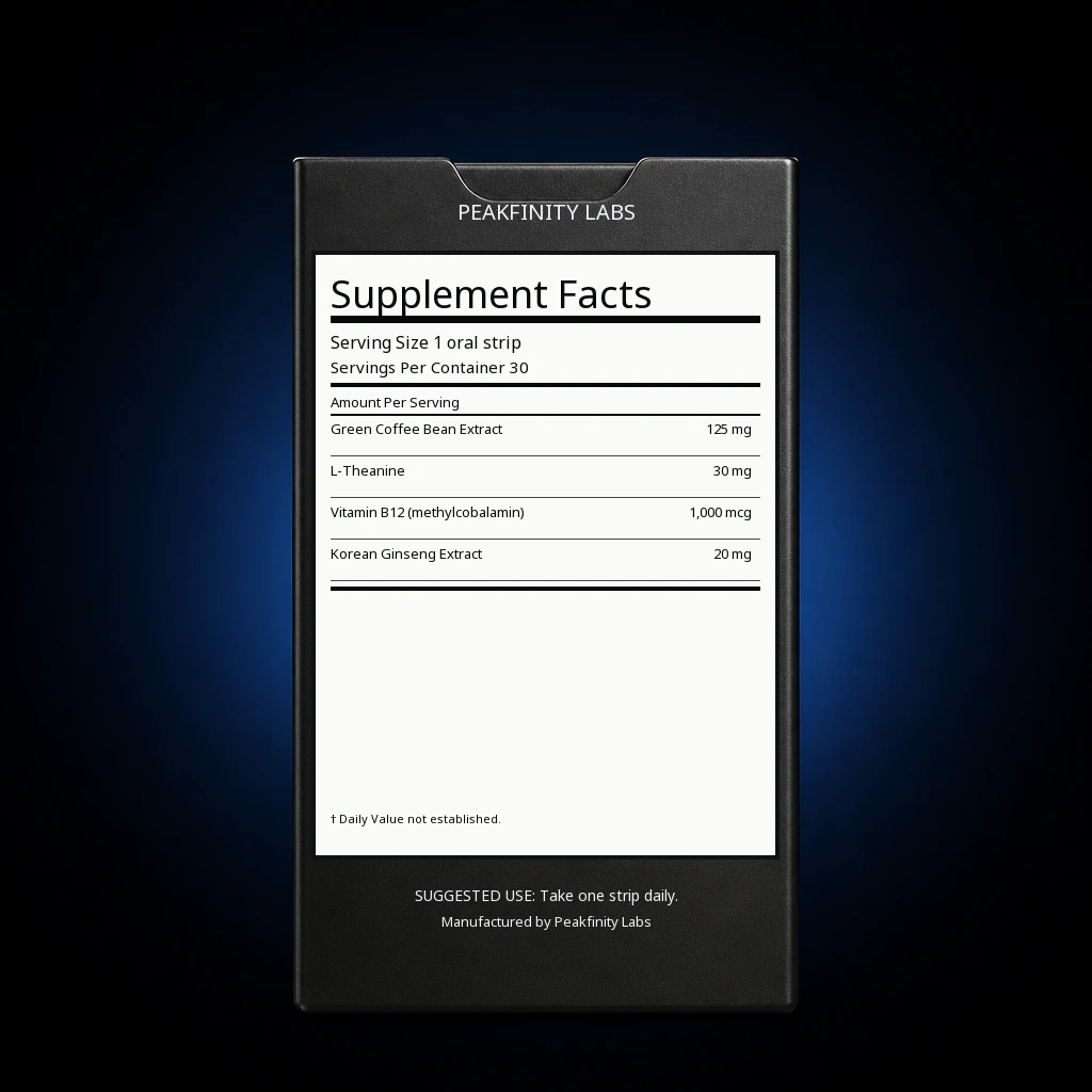 Melt-in-Mouth Energy Strips with Caffeine & L-Theanine — back label / ingredients panel
