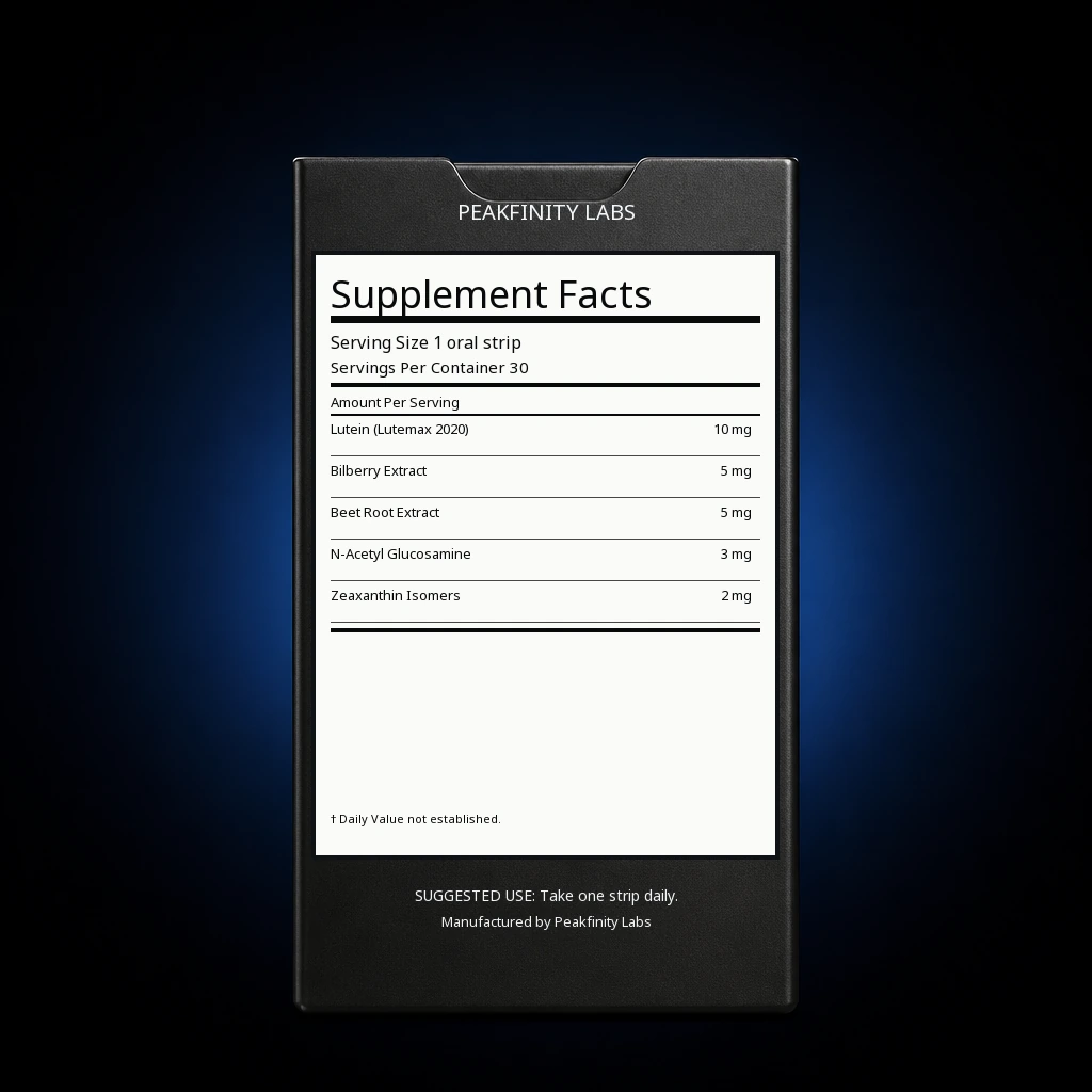 Melt-in-Mouth Eye Health Strips with Lutein & Zeaxanthin — back label / ingredients panel