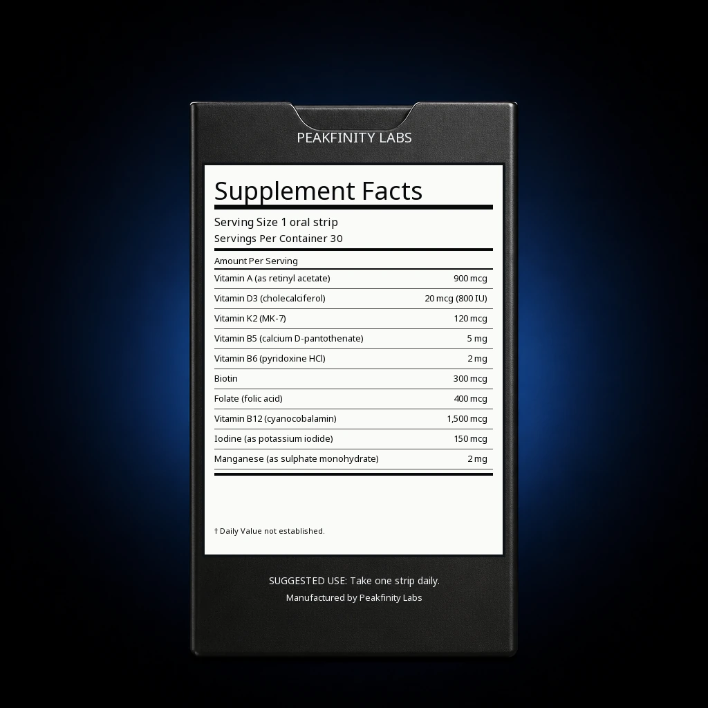Melt-in-Mouth Multivitamin Strips — back label / ingredients panel