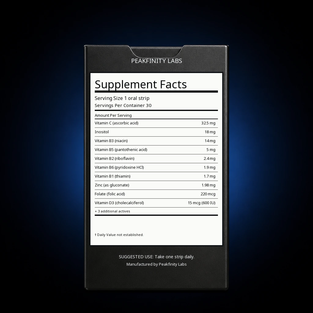 Melt-in-Mouth PCOS Support Strips with Inositol — back label / ingredients panel