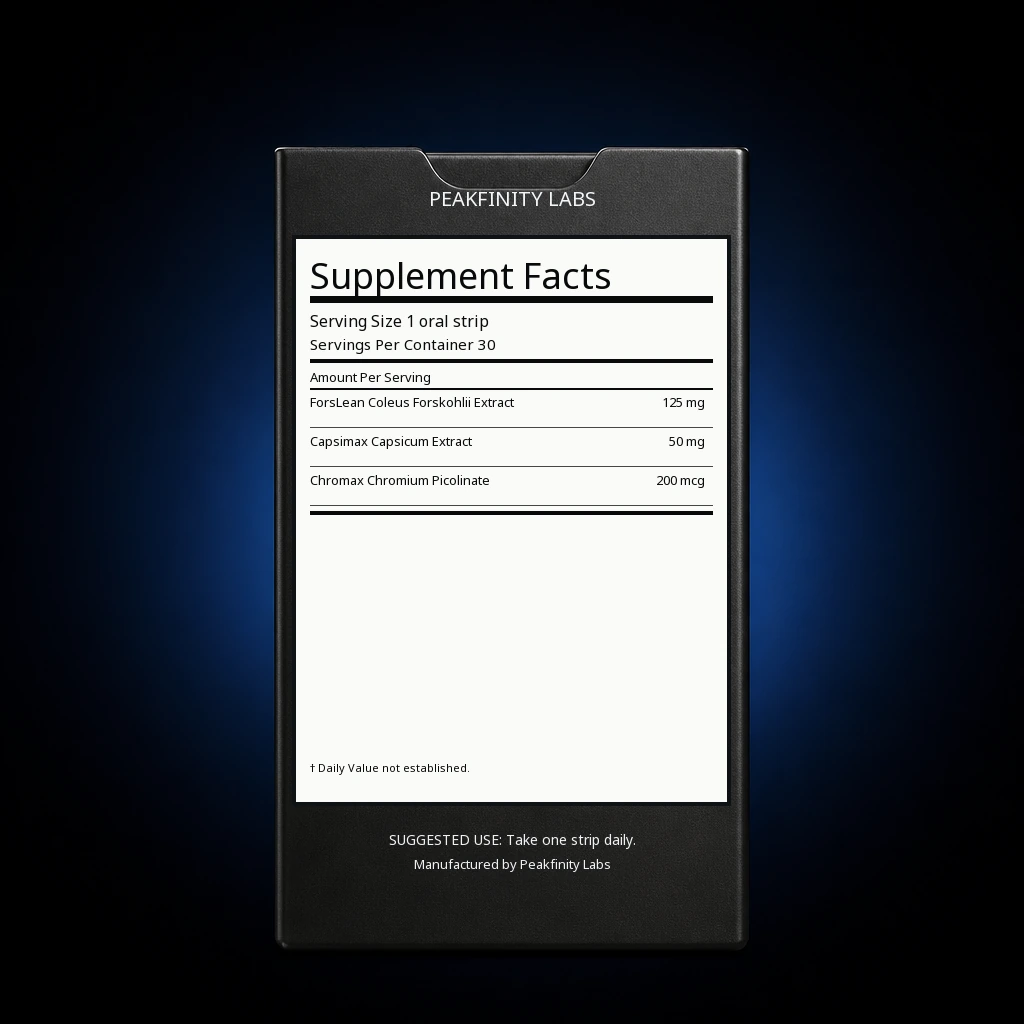 Melt-in-Mouth Weight Management Strips with ForsLean — back label / ingredients panel