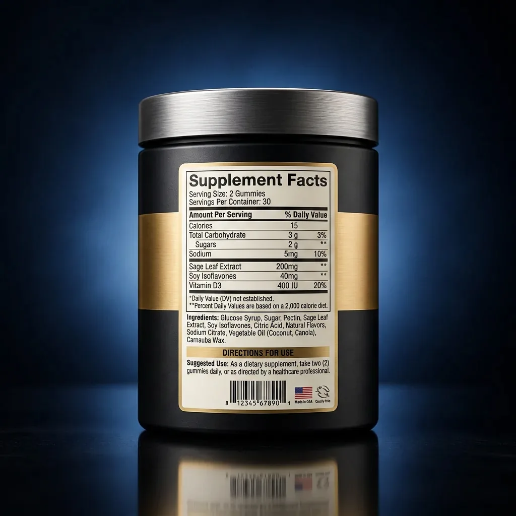 Advanced Menopause Support Pectin Gummies with Sage & Soy Isoflavones — representative back label artwork (Supplement Facts panel)
