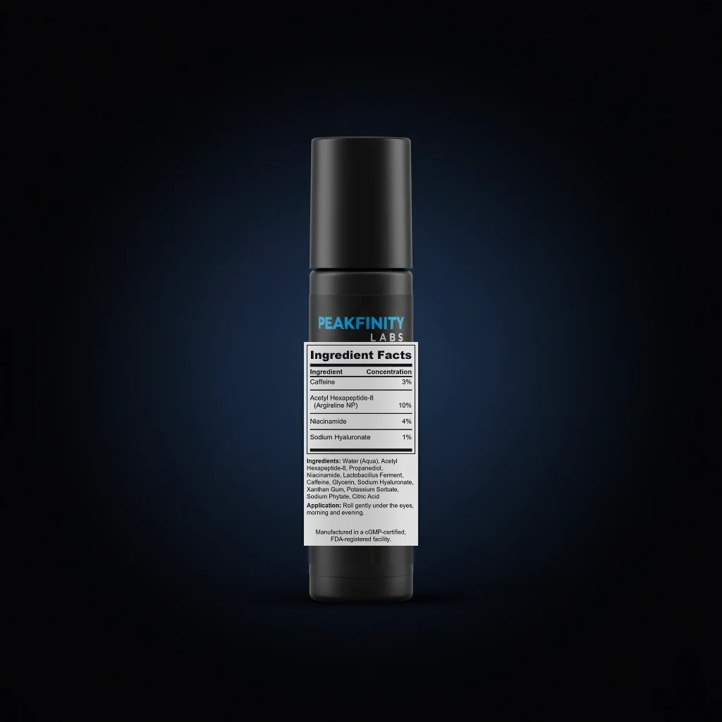Men's Caffeine Eye Roller back label and ingredient panel