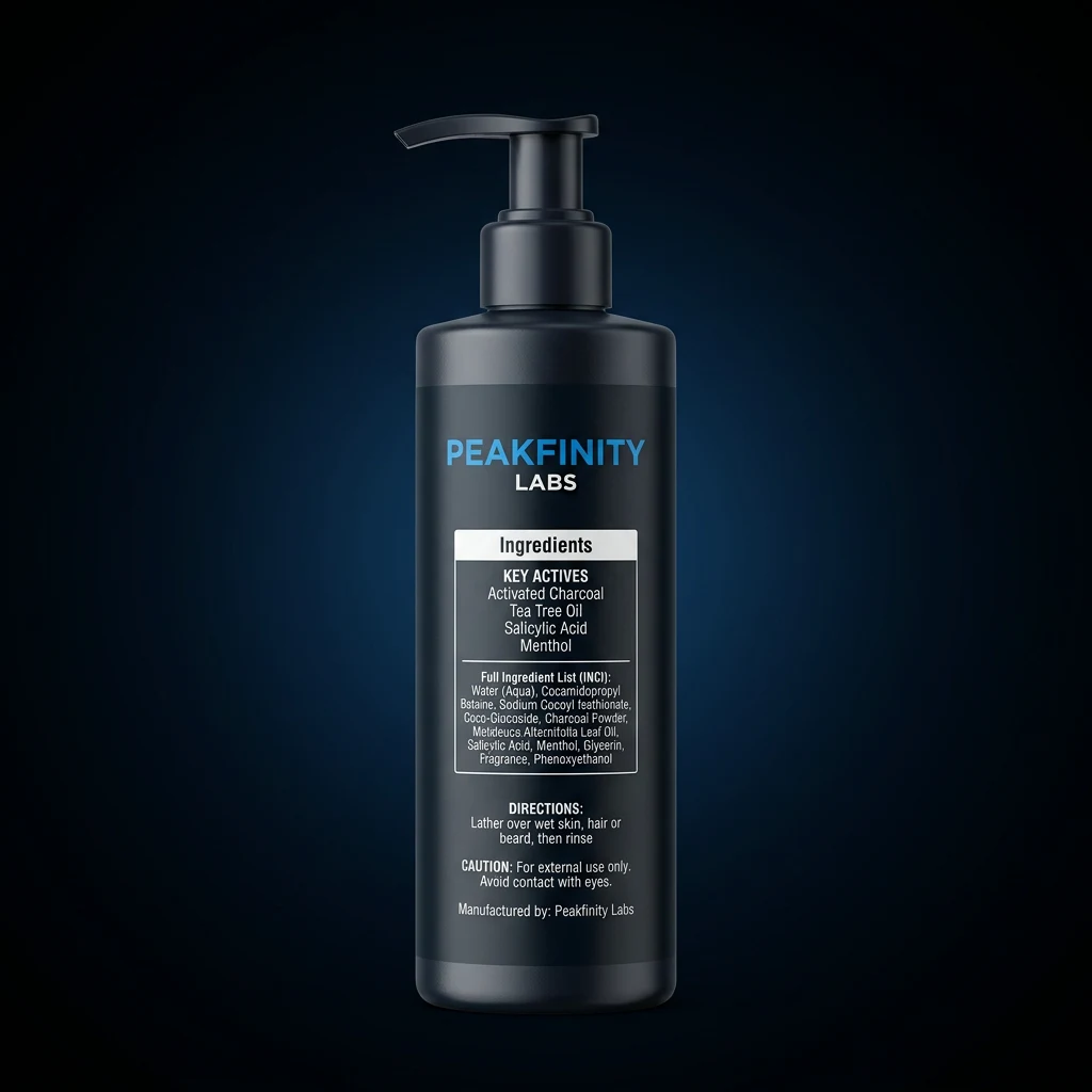 Men's Charcoal Face & Body Wash — representative back label artwork (Supplement Facts panel)