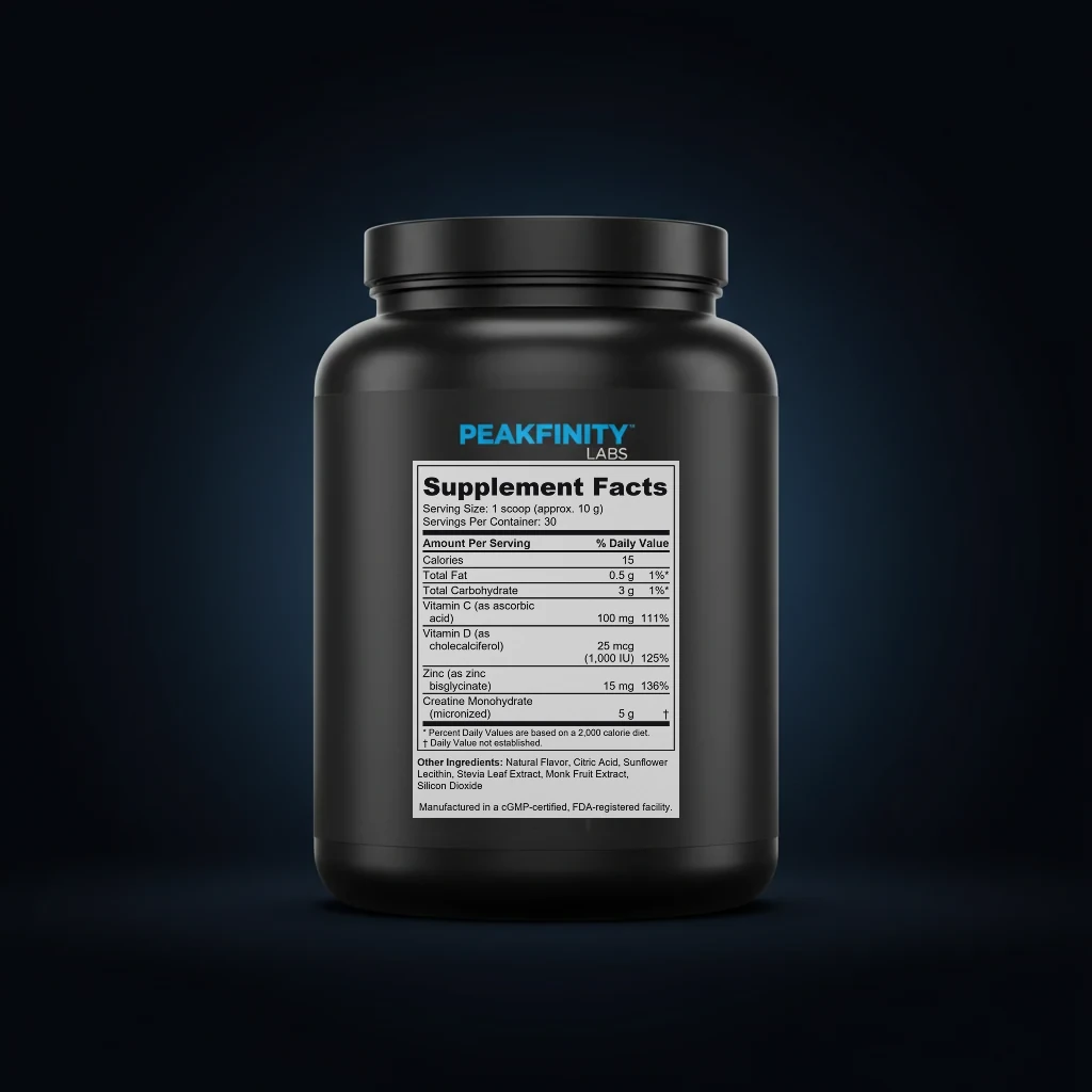 Men's Creatine & Protein Strength Powder 40+ back label and ingredient panel