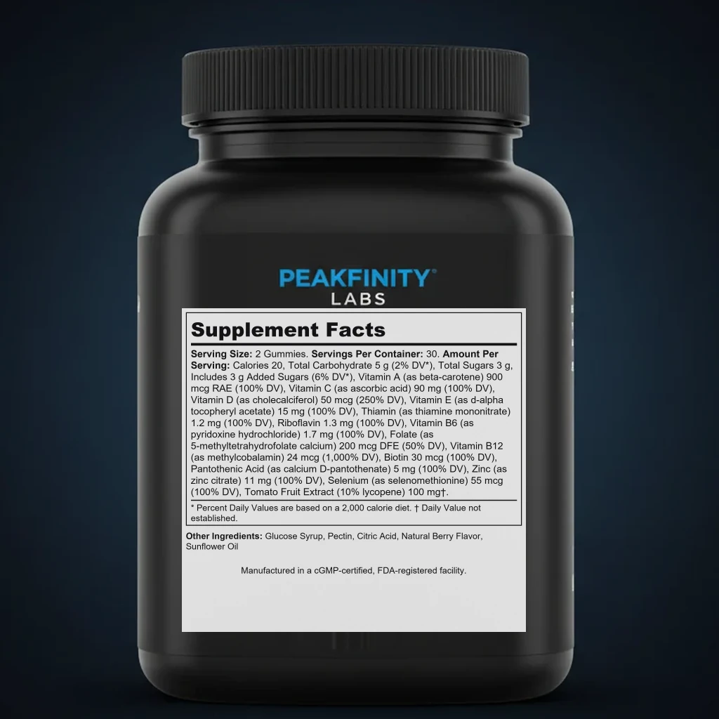 Men's Daily Multivitamin Gummies with Zinc & B12 back label and ingredient panel