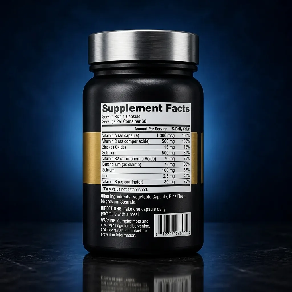 Men's Daily Wellness Multivitamin with Zinc & Selenium — representative back label artwork (Supplement Facts panel)