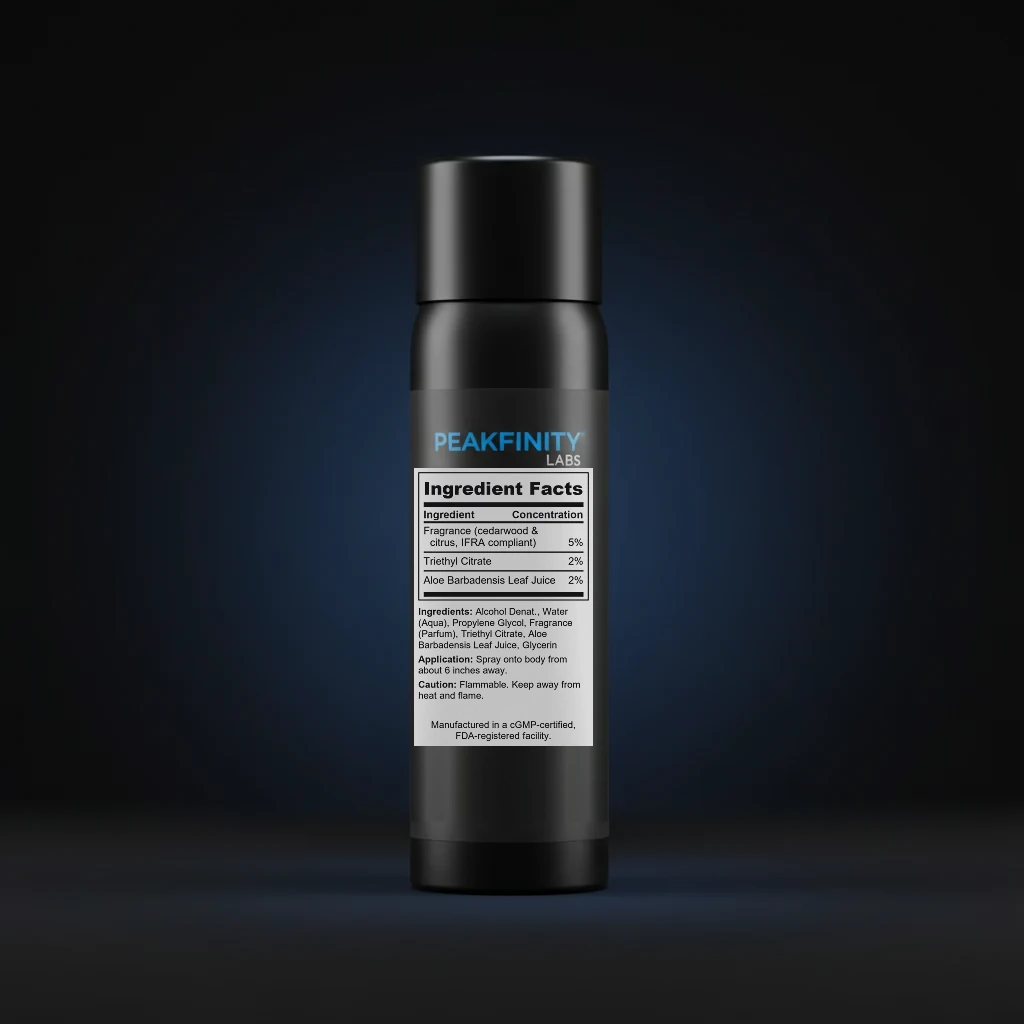 Men's Deodorant Body Spray - Cedar & Citrus back label and ingredient panel