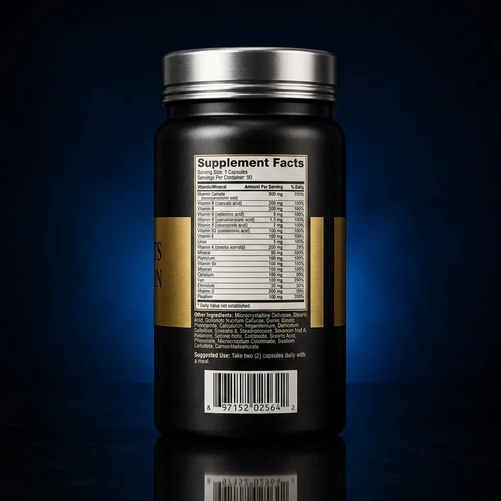 Professional Men's Sports Multivitamin with BioPerine for Recovery — representative back label artwork (Supplement Facts panel)