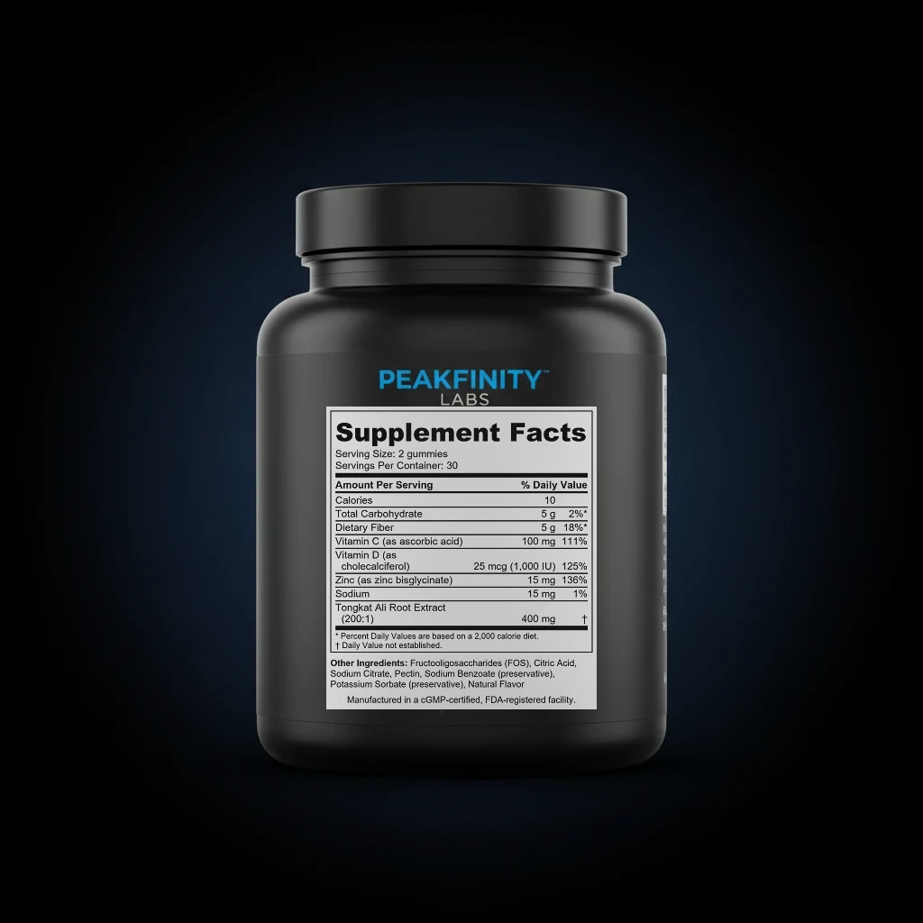 Men's Testosterone Support Gummies with Tongkat Ali & Zinc back label and ingredient panel