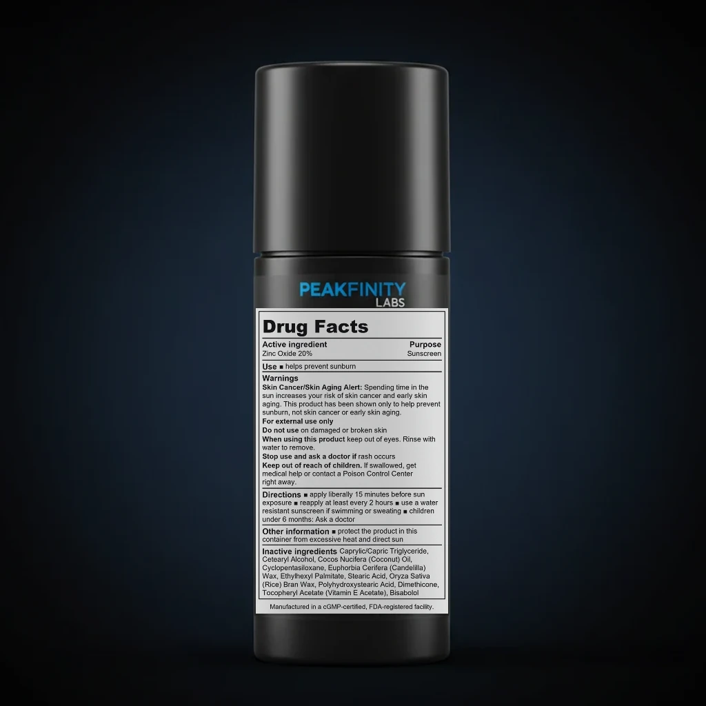 Mineral Sunscreen Stick SPF 50 for Face back label and ingredient panel