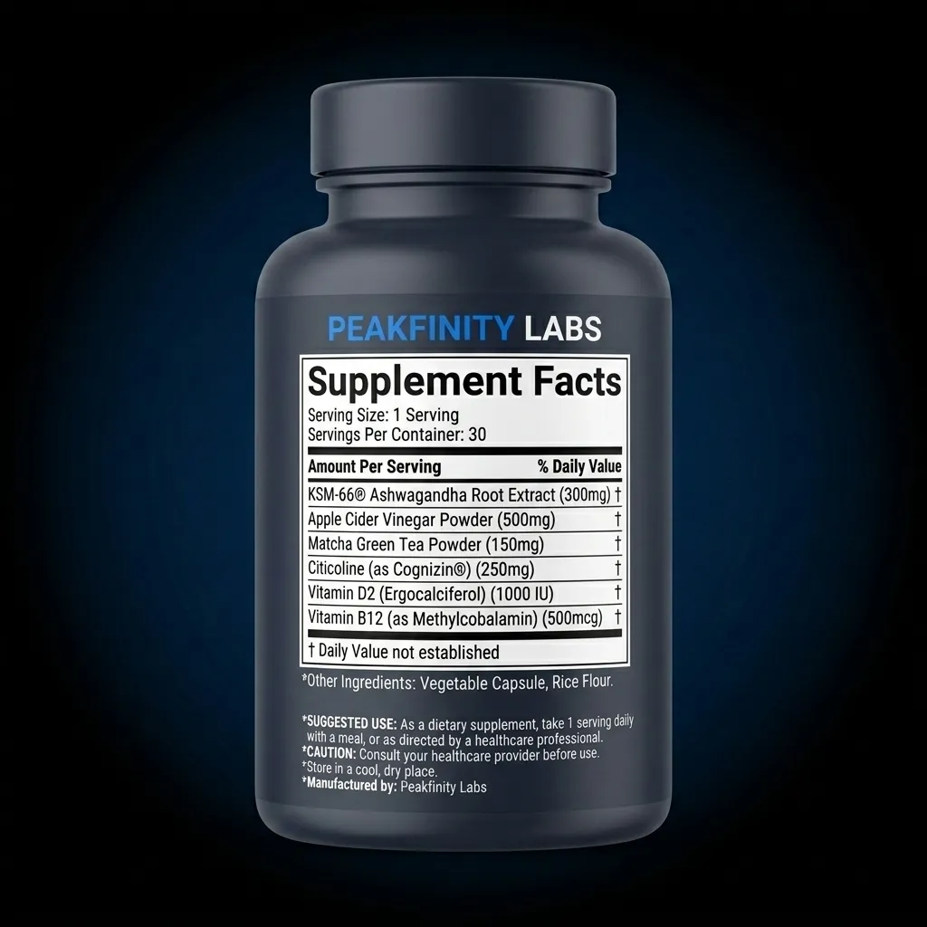 Multi-Benefit Wellness Bundle (Ashwagandha, ACV, Matcha Mind) — representative back label artwork (Supplement Facts panel)