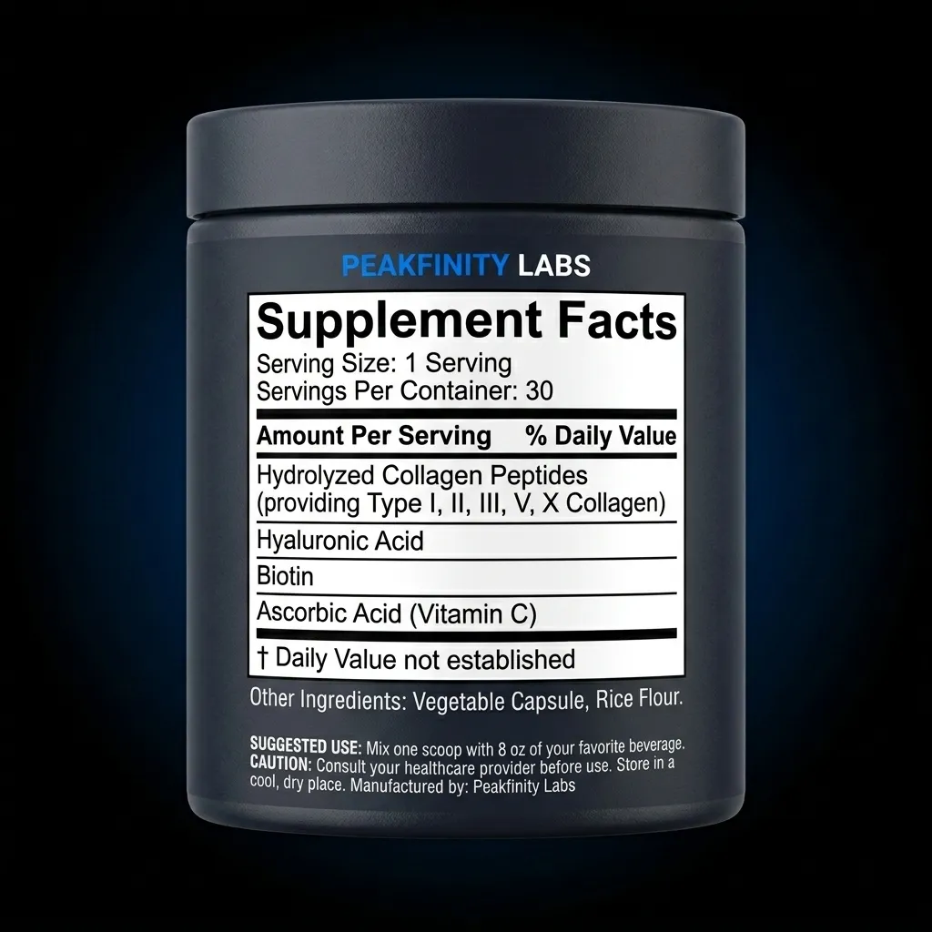 Premium Multi-Source Collagen Peptides Powder with HA, Biotin & Vitamin C — representative back label artwork (Supplement Facts panel)
