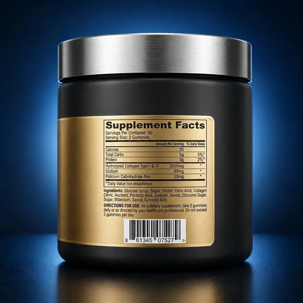 Multi-Source Collagen & Hyaluronic Acid Gummies — representative back label artwork (Supplement Facts panel)