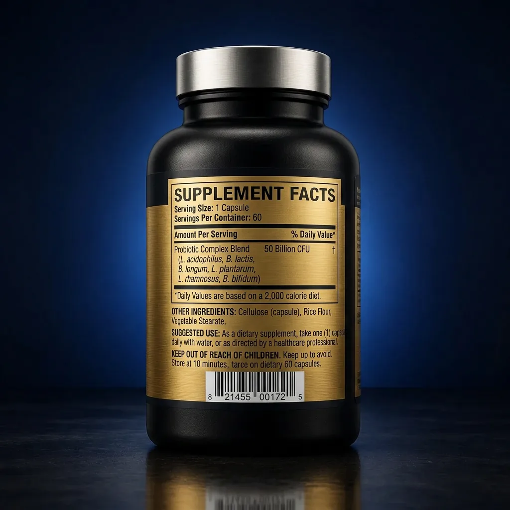 Multi-Strain Probiotic & Botanical Complex Capsules — representative back label artwork (Supplement Facts panel)