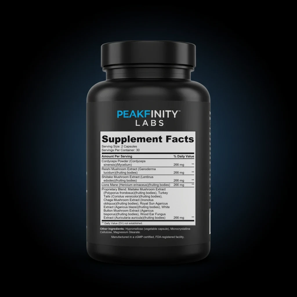 Mushroom 10X back label and ingredient panel