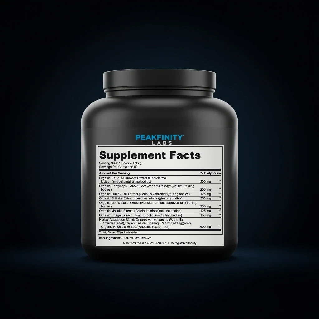 Mushroom Plus Powder back label and ingredient panel