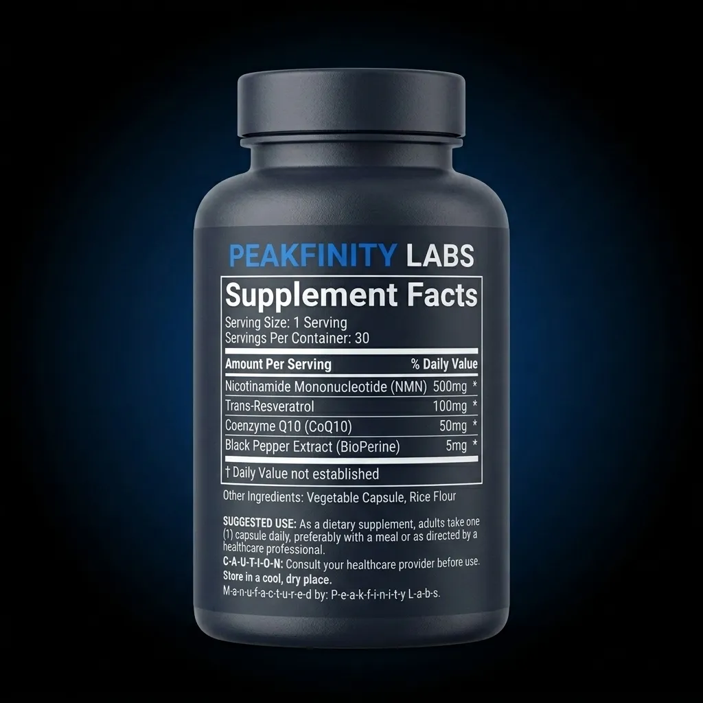 Advanced NAD+ 500mg Complex — representative back label artwork (Supplement Facts panel)