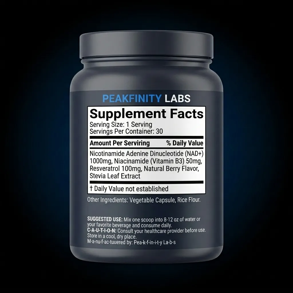 NAD+ Cellular Energy & Anti-Aging Powder Mix — representative back label artwork (Supplement Facts panel)