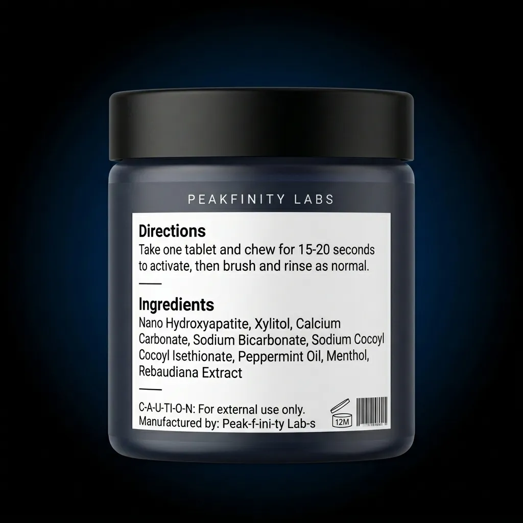 Nano Hydroxyapatite Remineralizing Toothpaste Tablets — representative back label artwork (Supplement Facts panel)