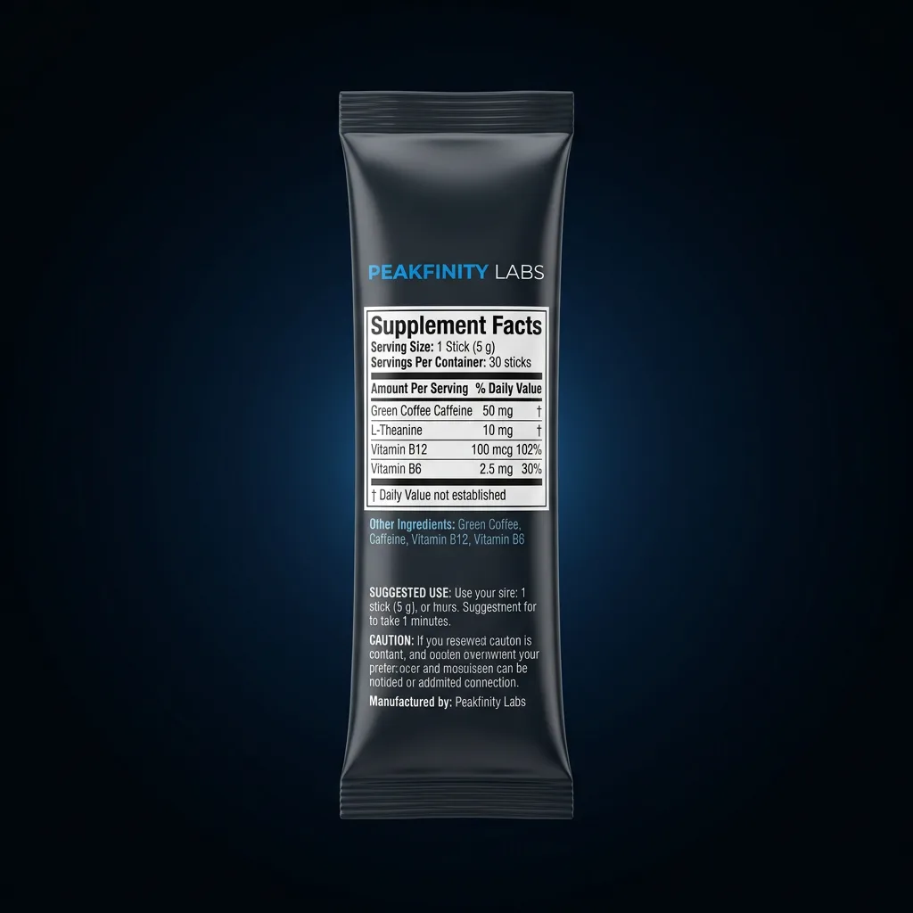 Natural Caffeine & B-Vitamin Energy Sticks — representative back label artwork (Supplement Facts panel)
