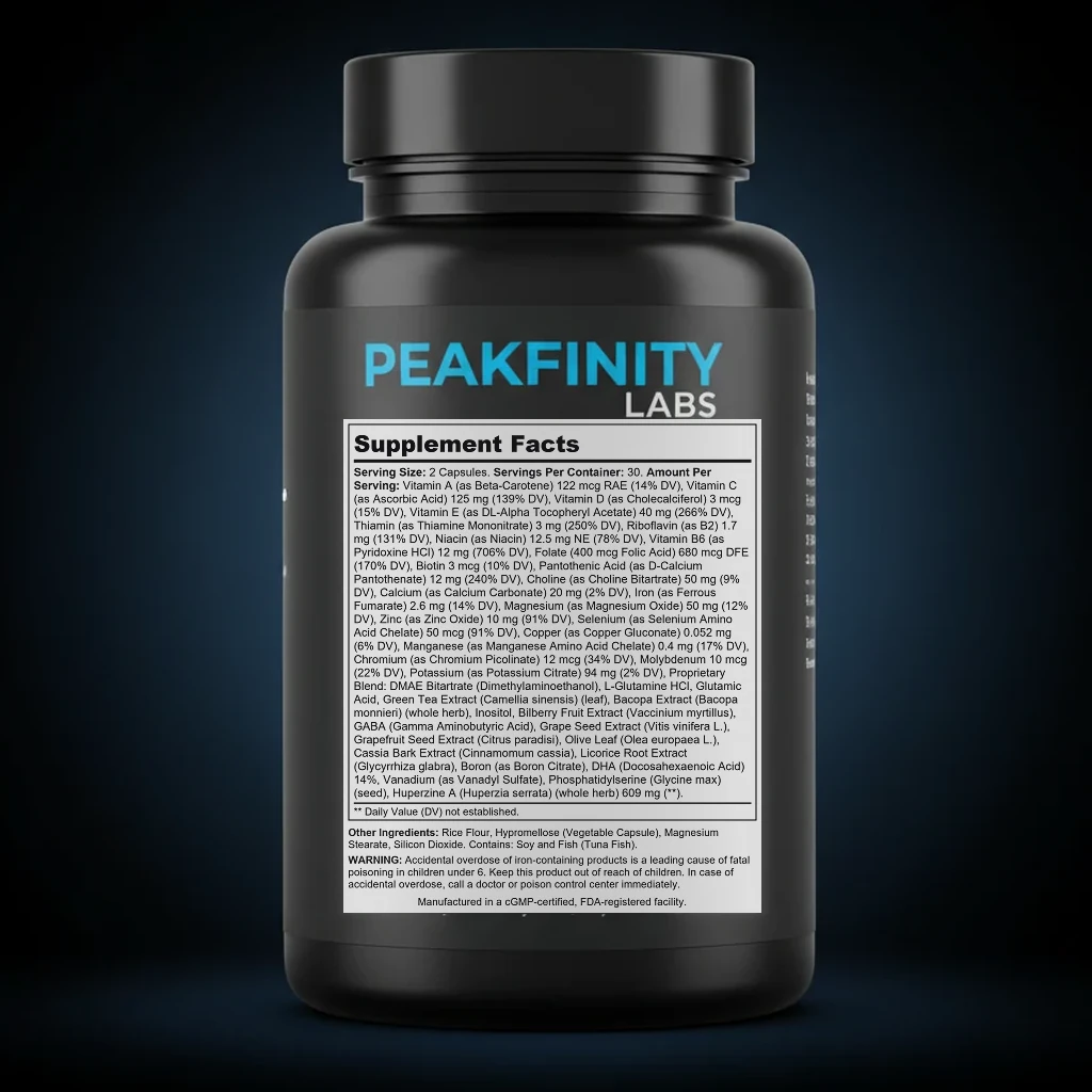 Neuro Plus Brain and Focus back label and ingredient panel