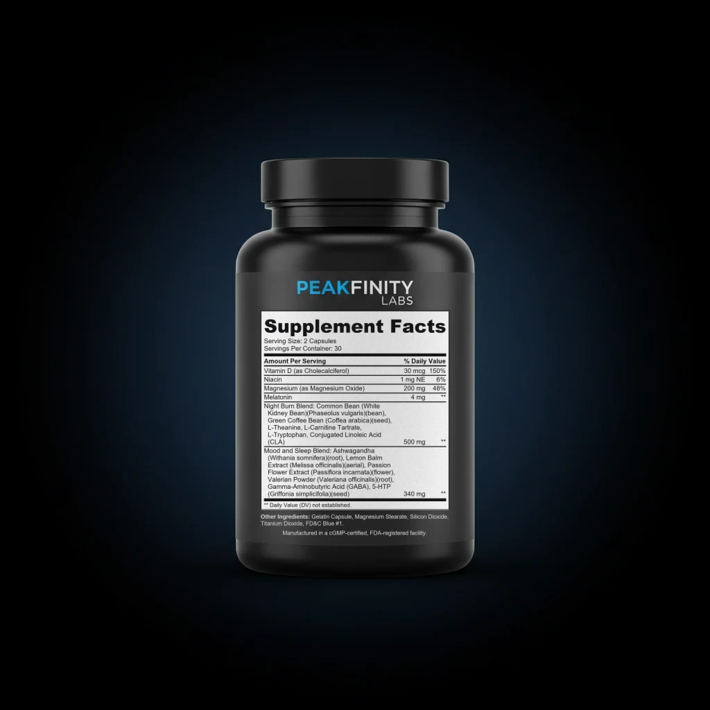 Night Time Fat Burner back label and ingredient panel