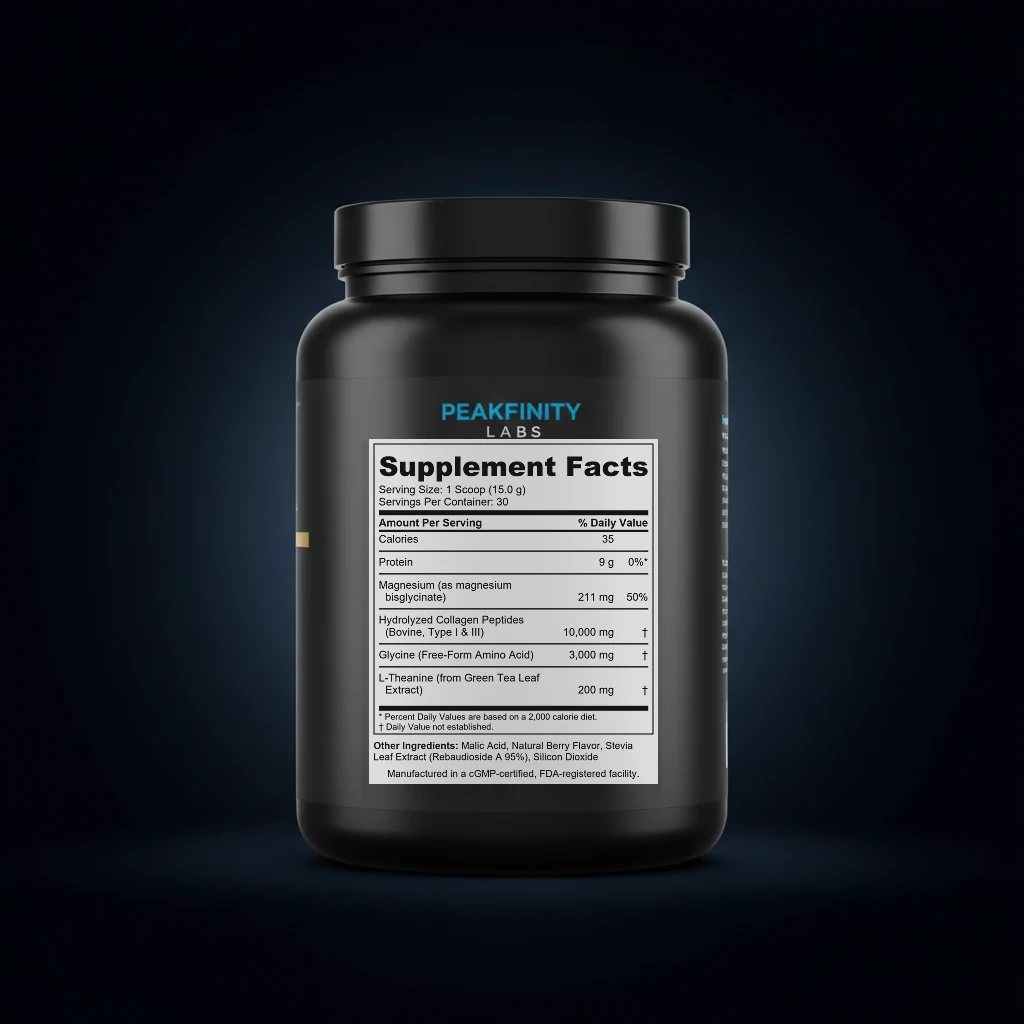 Nighttime Recovery Collagen Powder with Magnesium & Glycine back label and ingredient panel