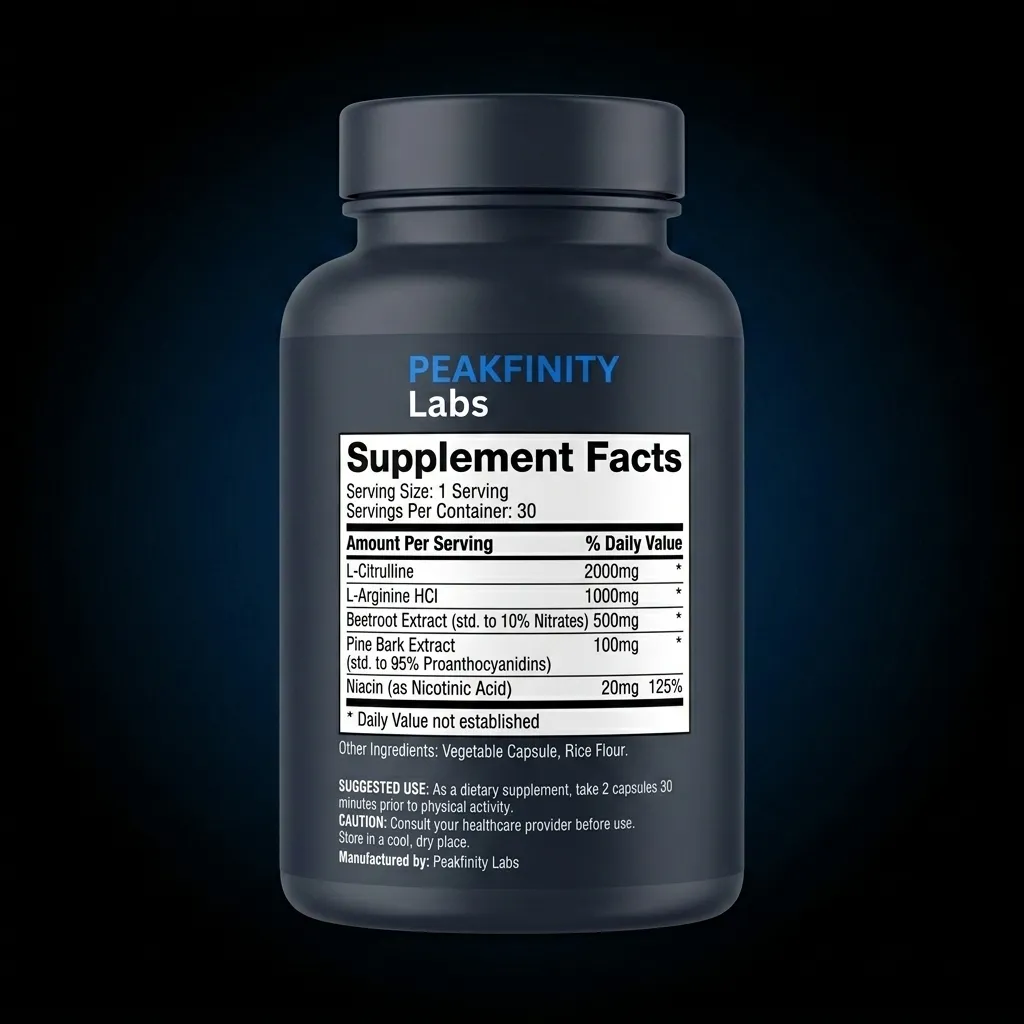 Premium Nitric Oxide Booster Capsules — representative back label artwork (Supplement Facts panel)