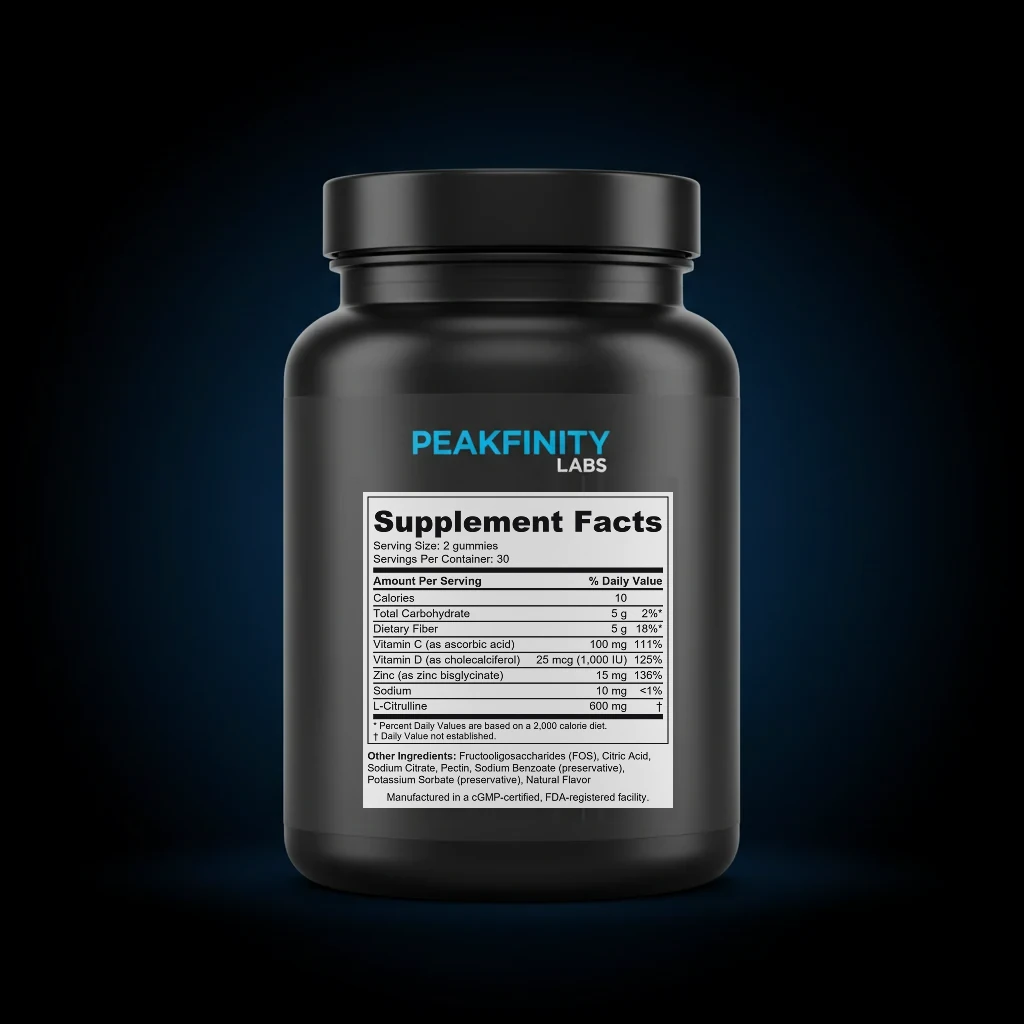 Nitric Oxide Performance Gummies for Men with L-Citrulline back label and ingredient panel