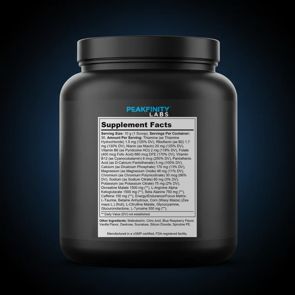 Nitric Shock Pre-Workout - Blue Raspberry back label and ingredient panel