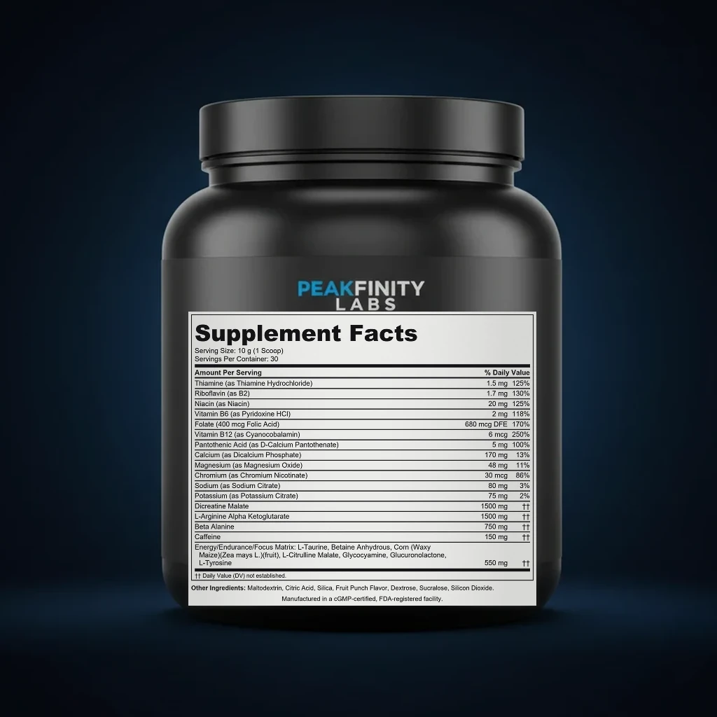 Nitric Shock Pre-Workout - Fruit Punch back label and ingredient panel