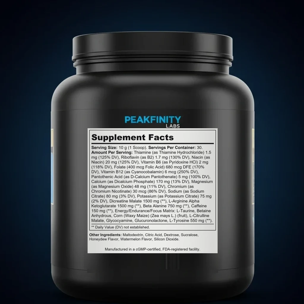 Nitric Shock Pre-Workout - Watermelon back label and ingredient panel