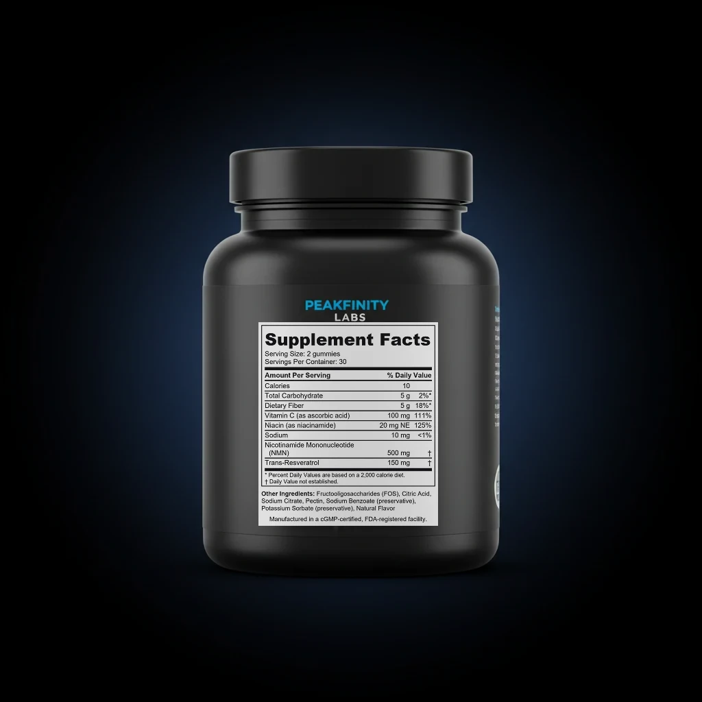 NMN 500mg Longevity Gummies - Blueberry back label and ingredient panel