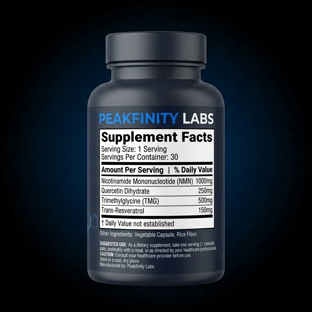 NMN, Quercetin, TMG, Resveratrol Complex — representative back label artwork (Supplement Facts panel)