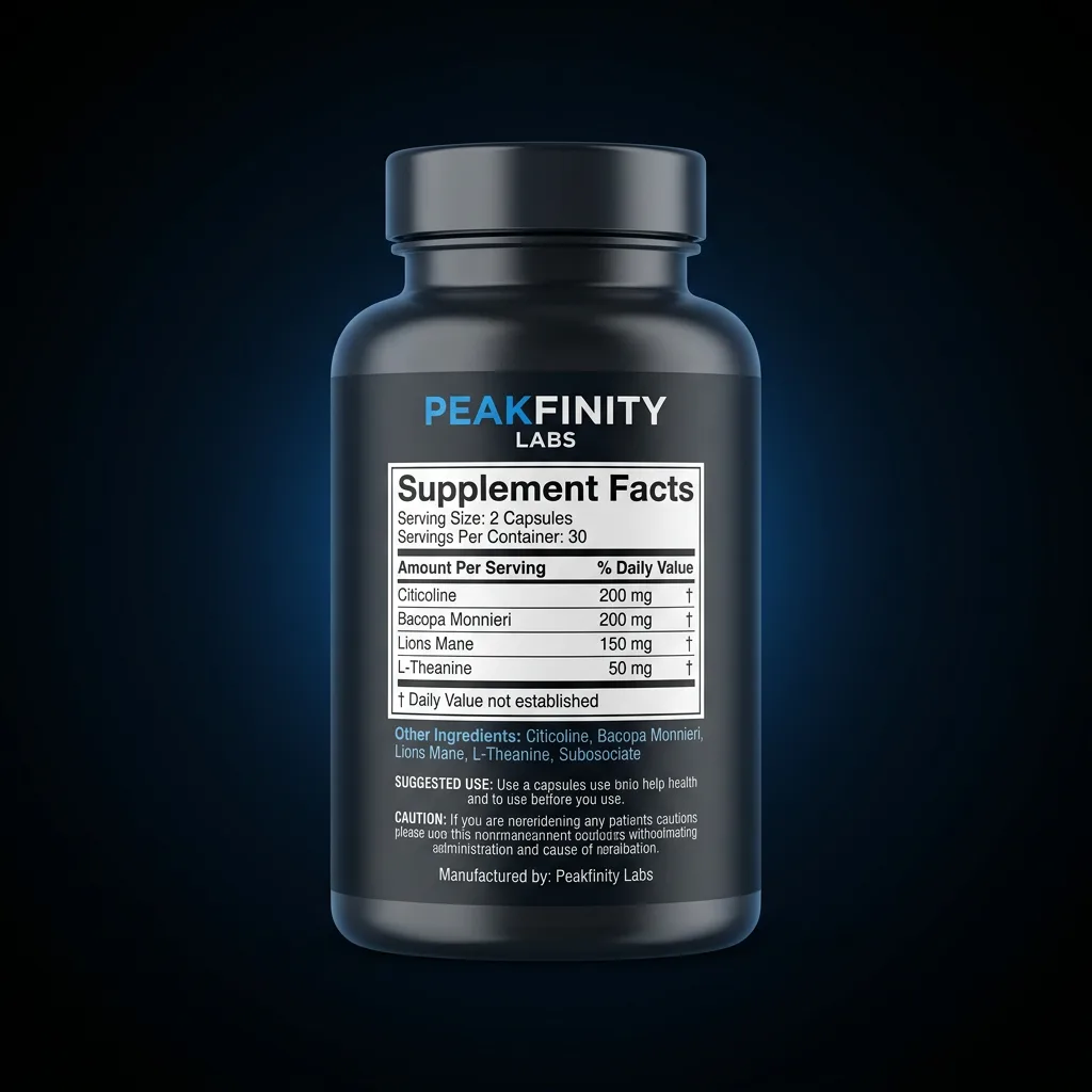 Nootropic Focus & Memory Capsules — representative back label artwork (Supplement Facts panel)