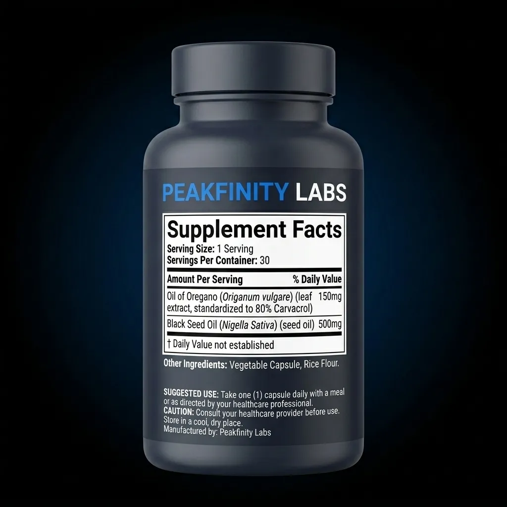 Oil of Oregano & Black Seed Oil Capsules — representative back label artwork (Supplement Facts panel)