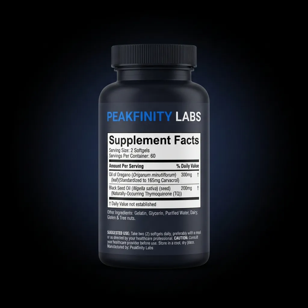 Oregano Oil with Black Seed Oil Softgels — back label / supplement facts