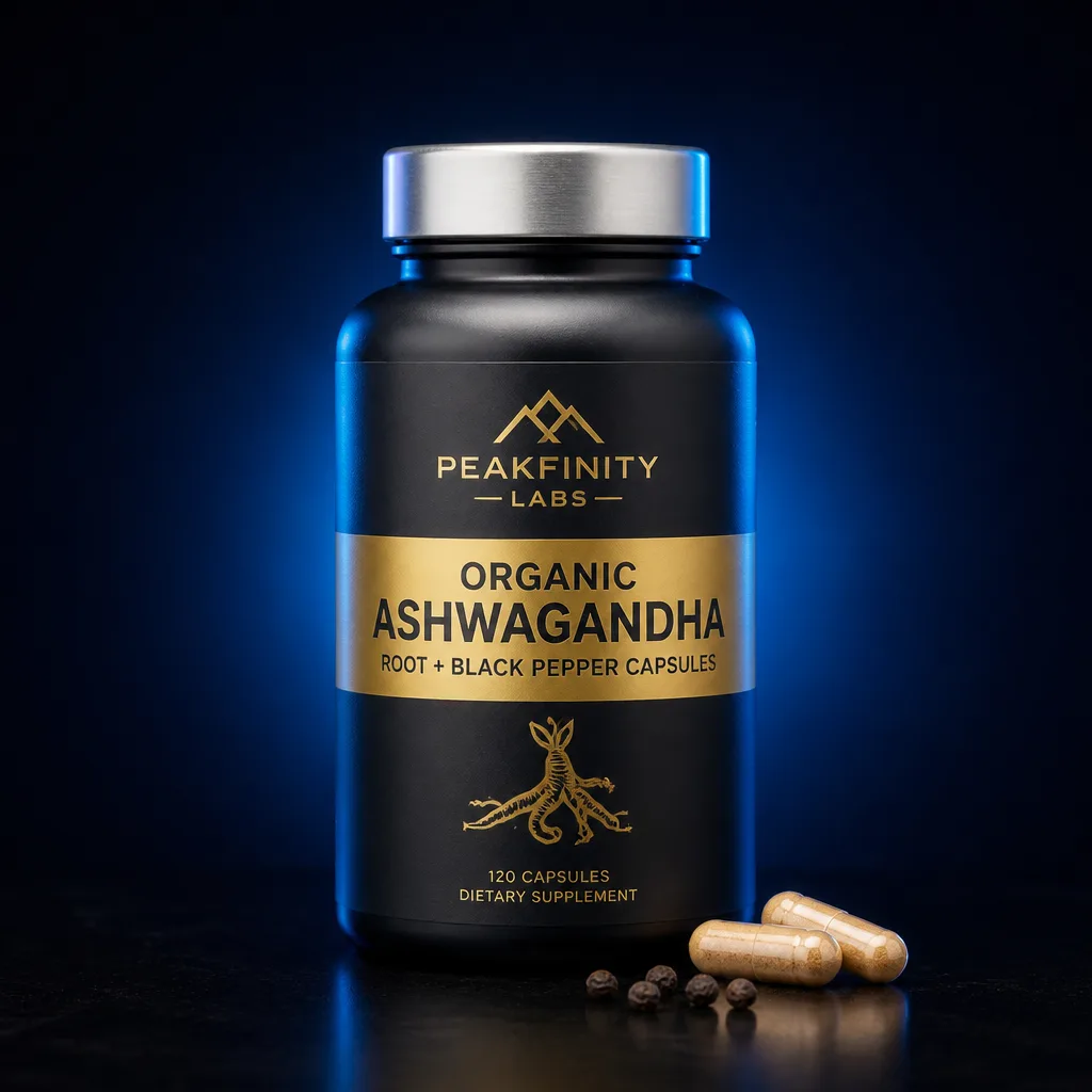 Organic Ashwagandha Root Adaptogen Capsules with Black Pepper