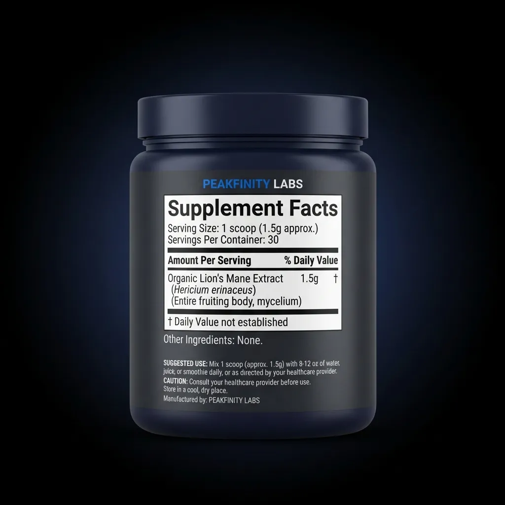 Organic Lion's Mane Mushroom Powder — back label / supplement facts