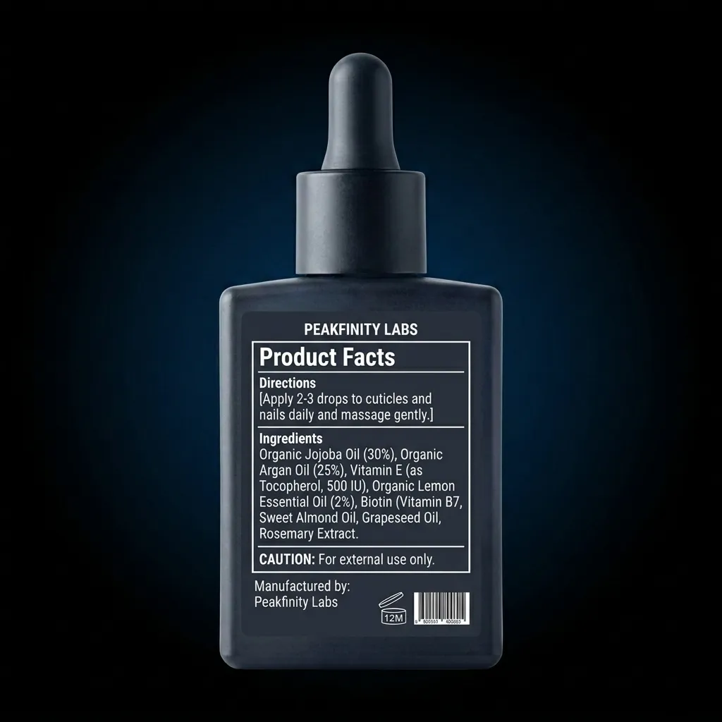 Organic Nail Growth & Strengthening Oil — representative back label artwork (Supplement Facts panel)