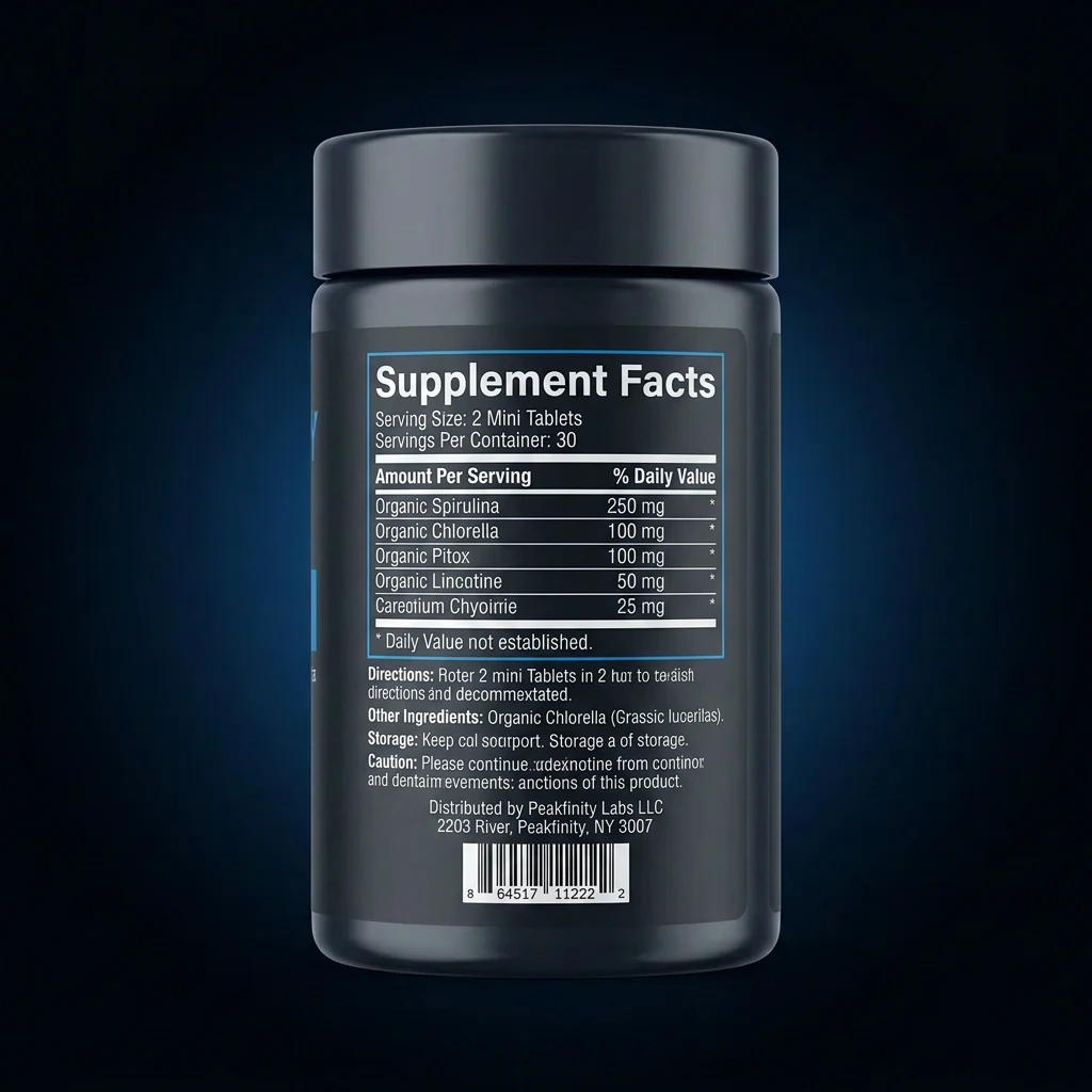 Organic Spirulina & Chlorella Mini Tablets — representative back label artwork (Supplement Facts panel)