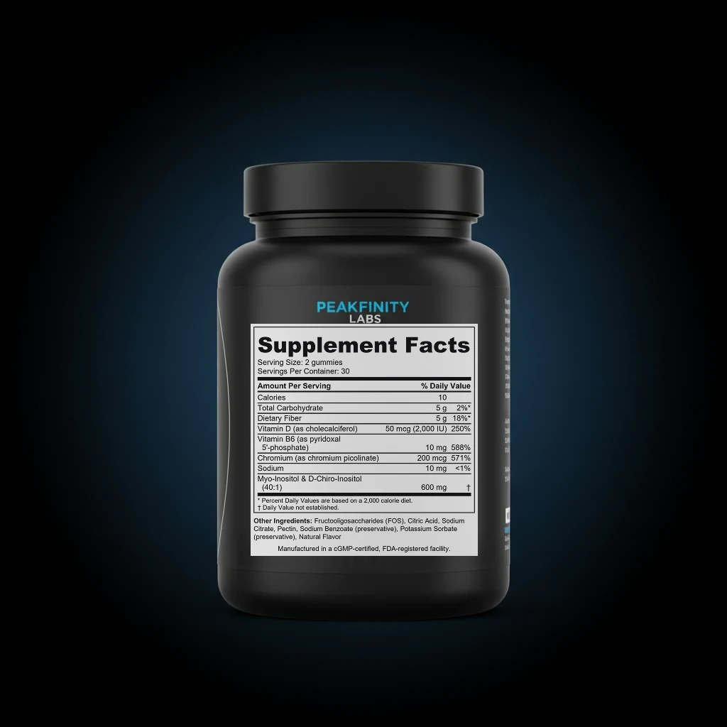 Hormone Balance Gummies with Inositol, Chromium & Vitamin D back label and ingredient panel