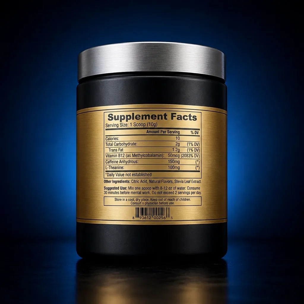 Peak Focus & Metabolic Energy Performance Powder — representative back label artwork (Supplement Facts panel)