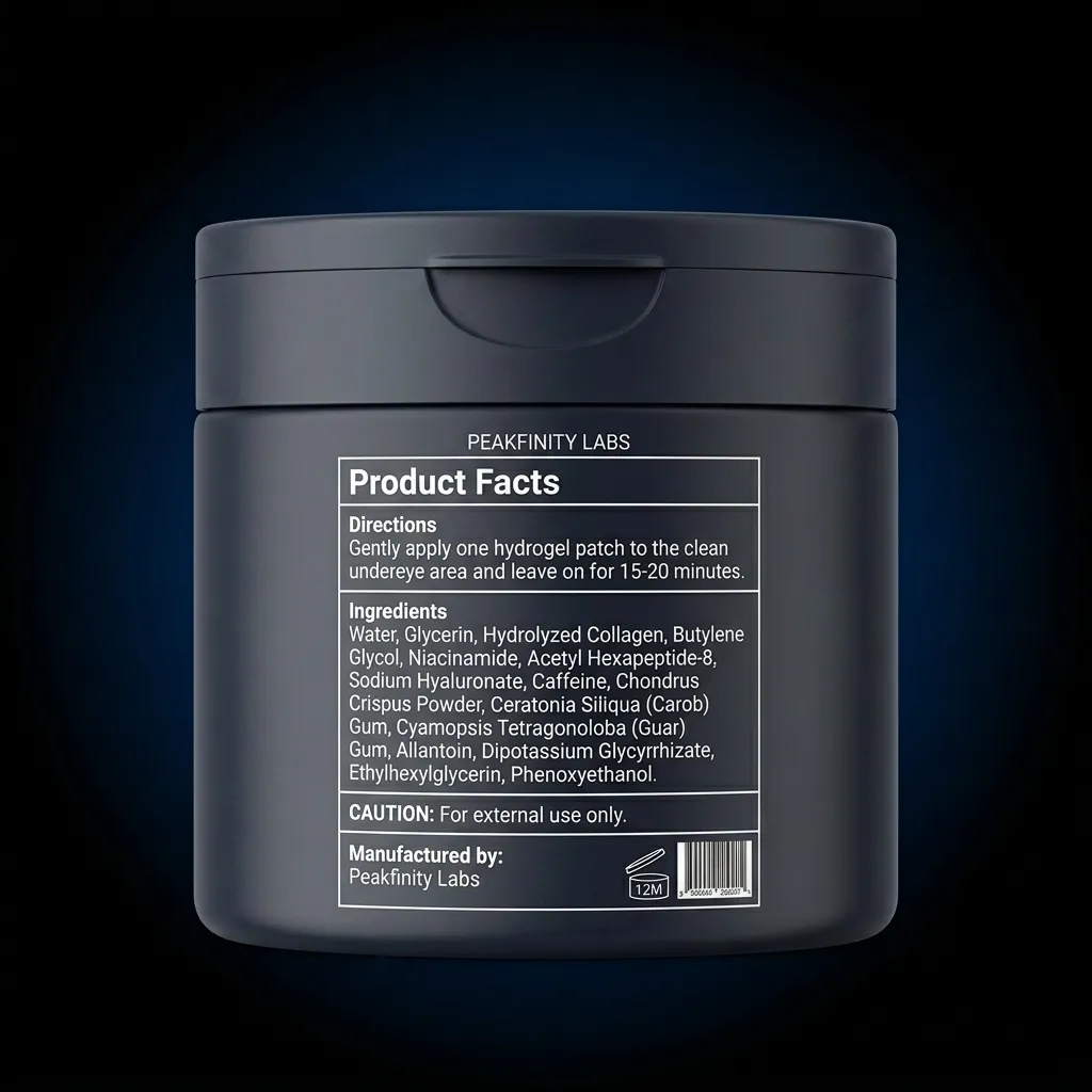 Peptide Collagen Hydrogel Eye Patches — representative back label artwork (Supplement Facts panel)