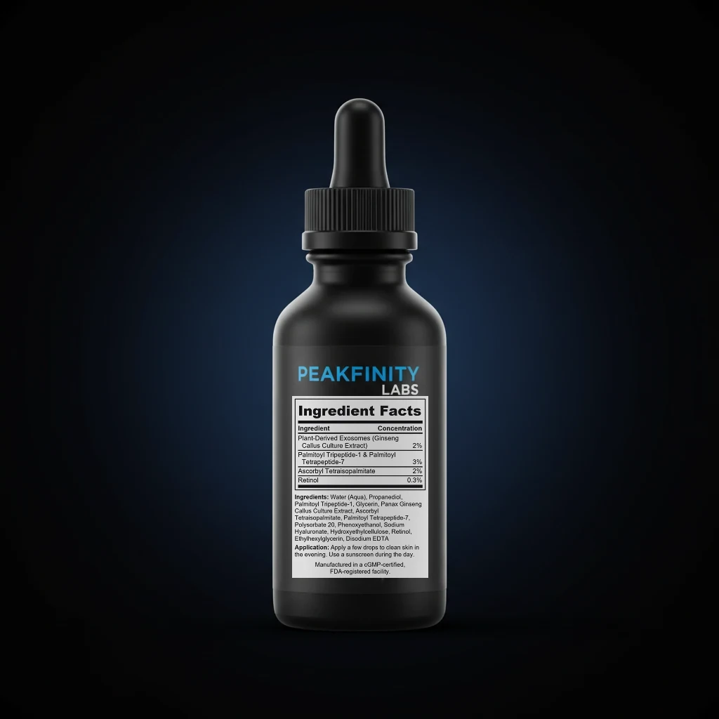 Plant Exosome Regenerating Serum back label and ingredient panel