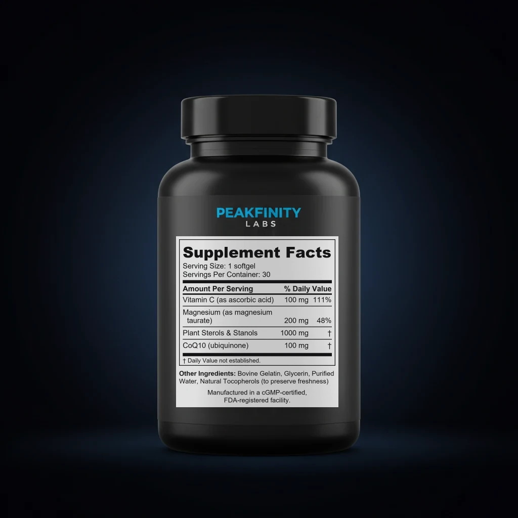 Plant Sterols 1000mg Heart Health Softgels back label and ingredient panel