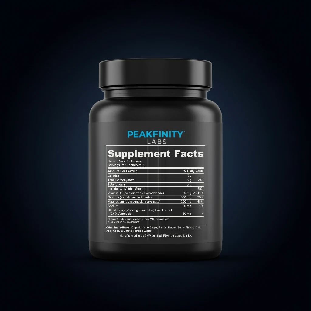 Monthly Cycle Support Gummies with Chasteberry, Magnesium & B6 back label and ingredient panel