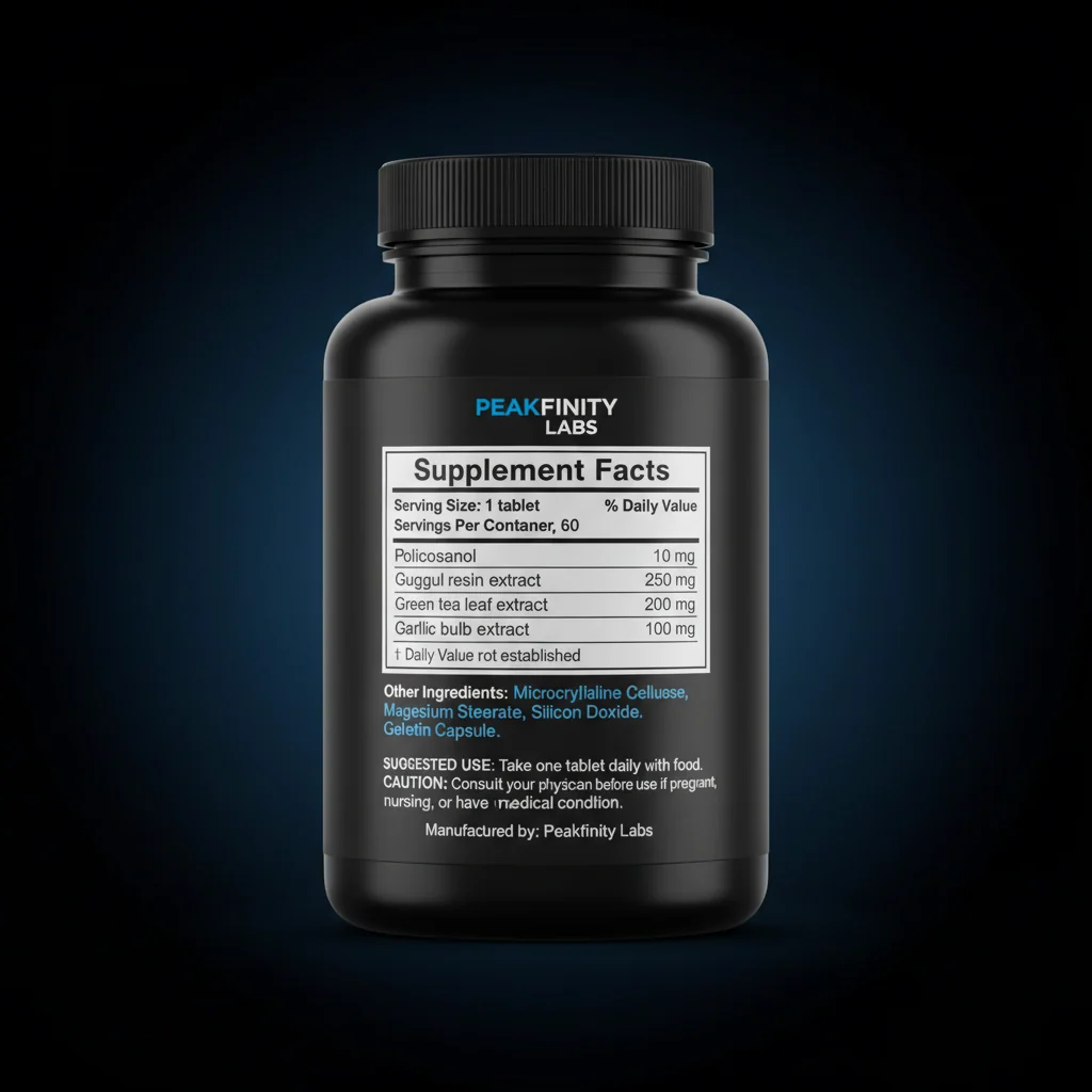 Policosanol, Guggul & Green Tea Cholesterol Tablets — back label / ingredients panel